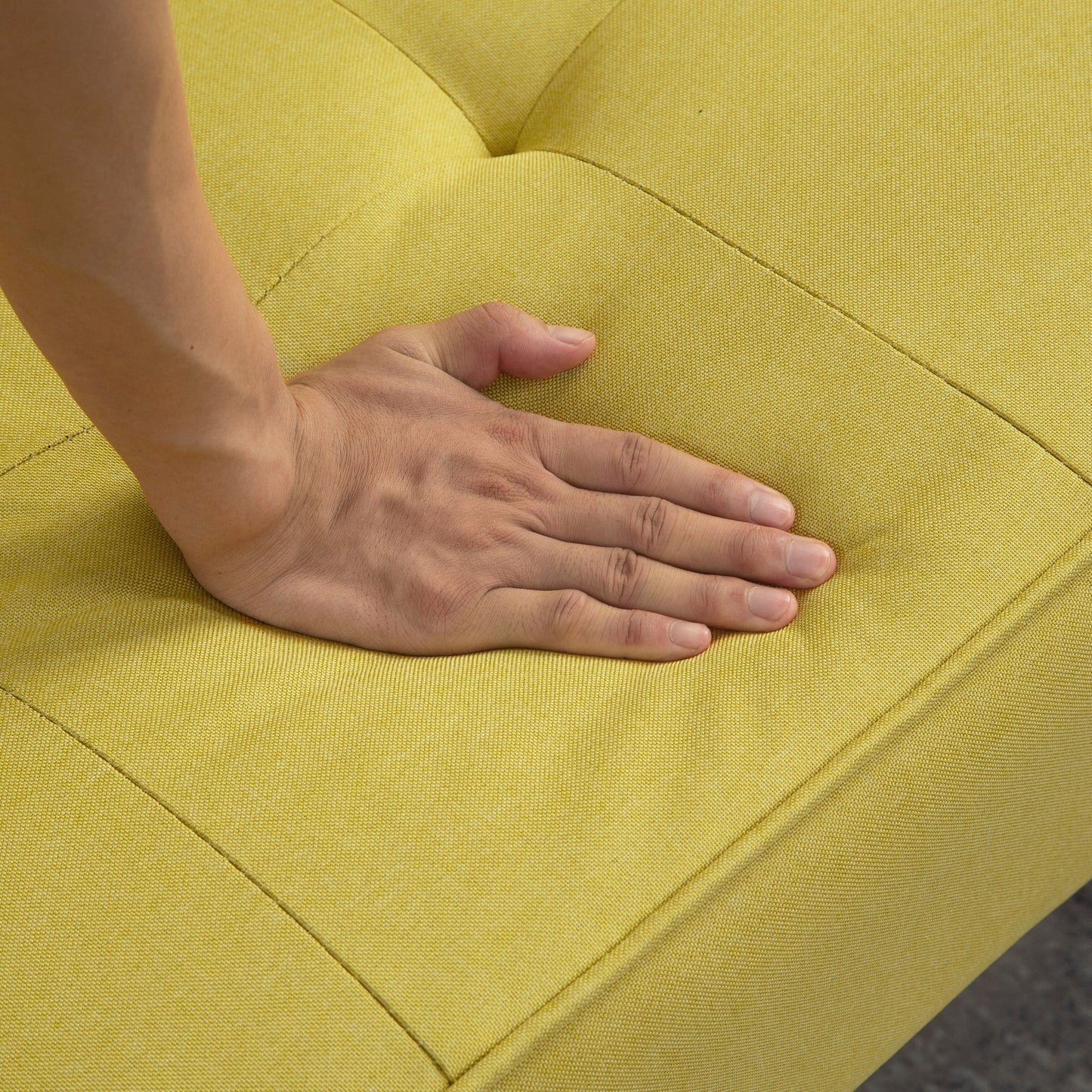 Canapé-lit futon 3 places convertible jaune avec pieds en bois