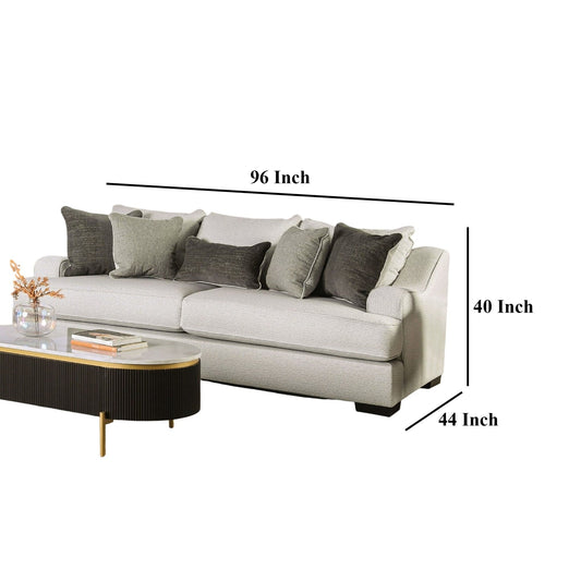 Canapé Yeni, 4 coussins décoratifs et 1 support lombaire, 96 pouces, gris