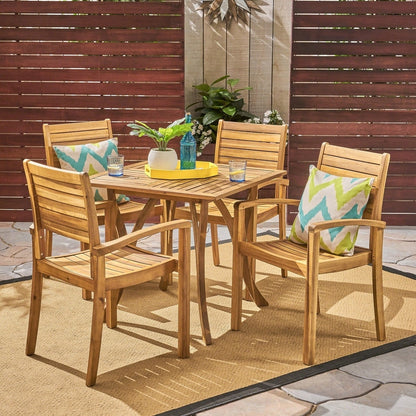 Ensemble de salle à manger d'extérieur carré 5 pièces en bois d'acacia York par Christopher Knight Home