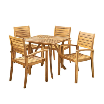 Ensemble de salle à manger d'extérieur carré 5 pièces en bois d'acacia York par Christopher Knight Home
