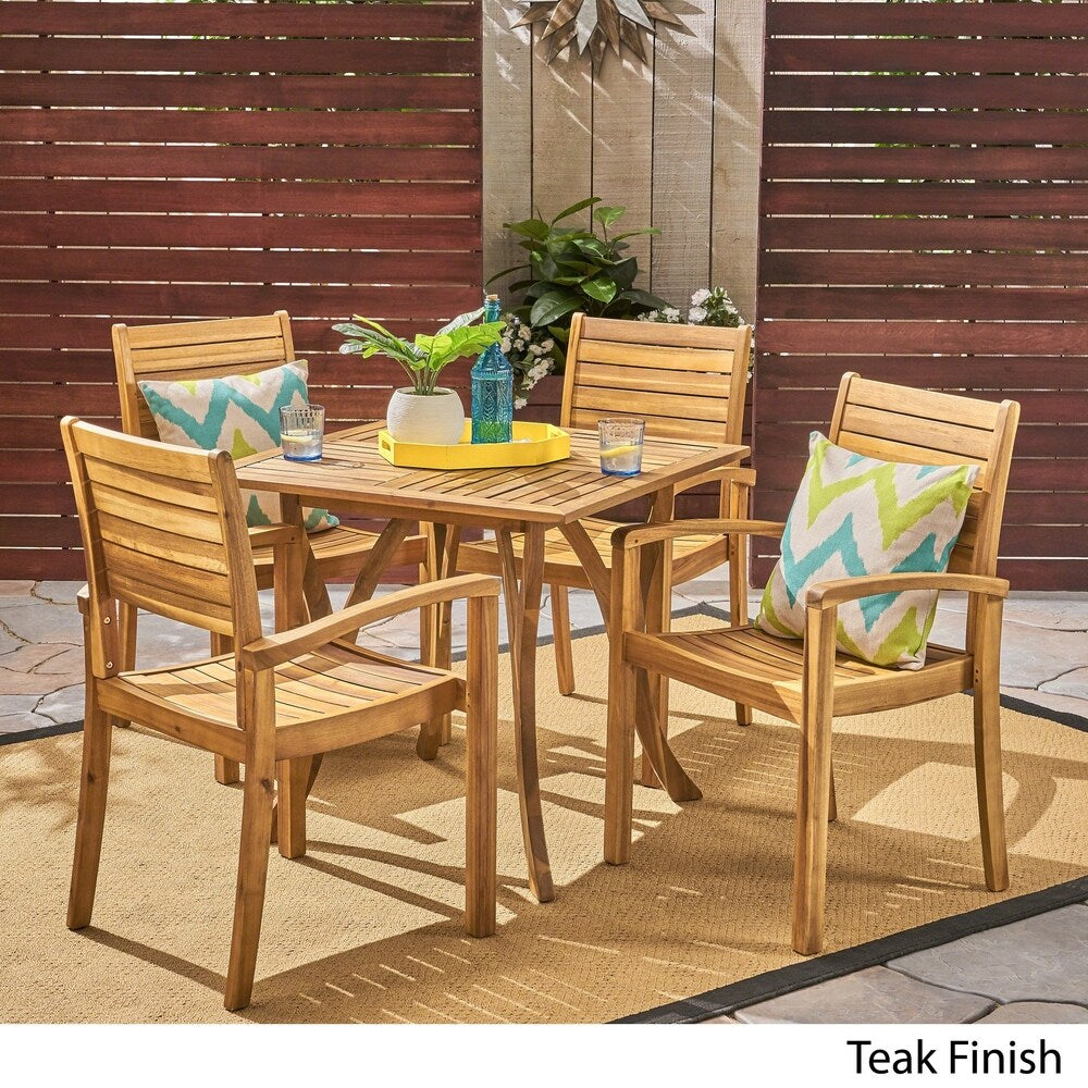 Ensemble de salle à manger d'extérieur carré 5 pièces en bois d'acacia York par Christopher Knight Home