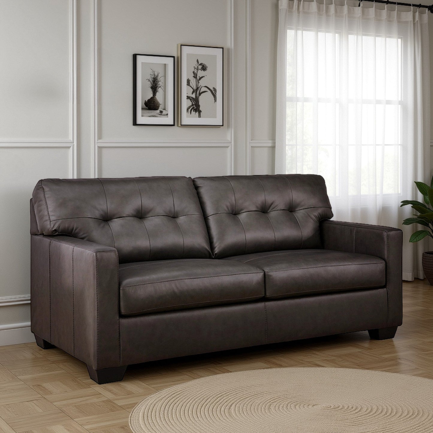 Canapé-lit double Zada, similicuir et cuir véritable marron foncé, 188 cm