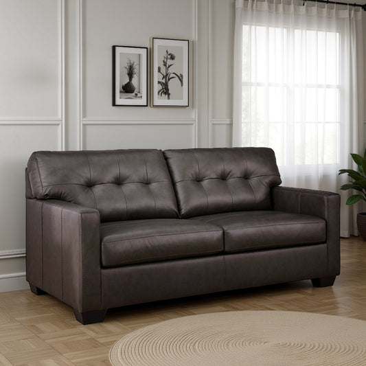 Canapé-lit double Zada, similicuir et cuir véritable marron foncé, 188 cm