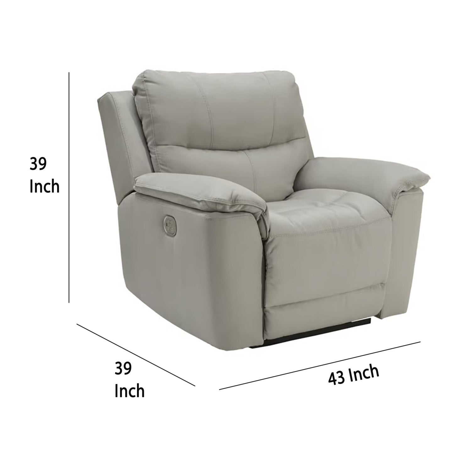 Fauteuil inclinable électrique Zane, port USB intégré, 91 pouces, similicuir gris