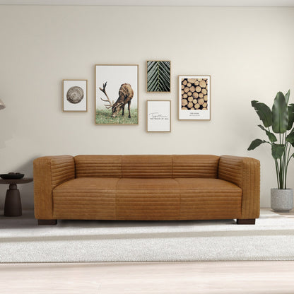 Canapé de salon Zenith 90 en cuir beige, style Mid-Century moderne