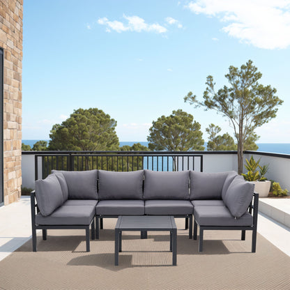 Ensemble de meubles de jardin en aluminium Zenova 5/7 pièces, canapé d'extérieur sectionnel