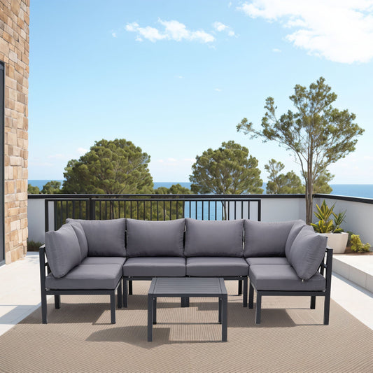 Ensemble de meubles de jardin en aluminium Zenova 5/7 pièces, canapé d'extérieur sectionnel