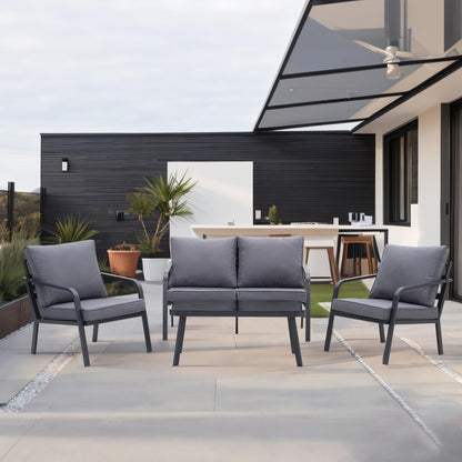Ensemble de salon de jardin Zenova 2/4 pièces en aluminium avec canapé sectionnel et chaises simples
