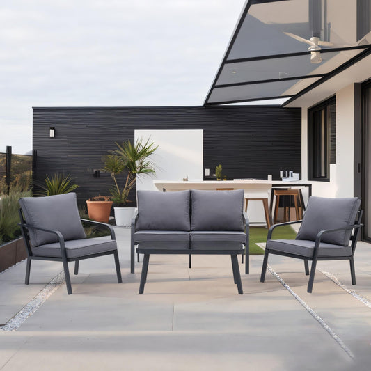 Ensemble de salon de jardin Zenova 2/4 pièces en aluminium avec canapé sectionnel et chaises simples
