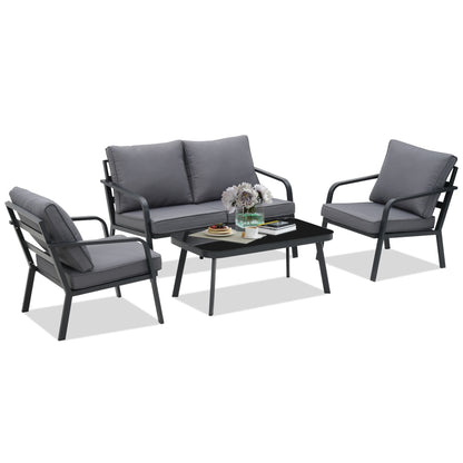 Ensemble de salon de jardin Zenova 2/4 pièces en aluminium avec canapé sectionnel et chaises simples