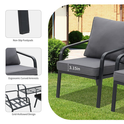 Ensemble de salon de jardin Zenova 2/4 pièces en aluminium avec canapé sectionnel et chaises simples