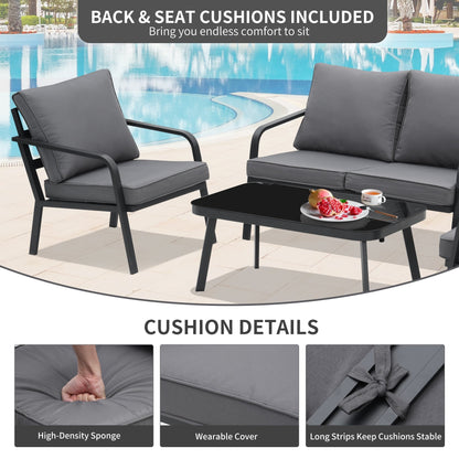 Ensemble de salon de jardin Zenova 2/4 pièces en aluminium avec canapé sectionnel et chaises simples