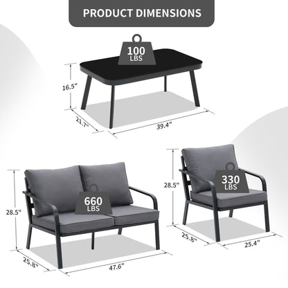Ensemble de salon de jardin Zenova 2/4 pièces en aluminium avec canapé sectionnel et chaises simples
