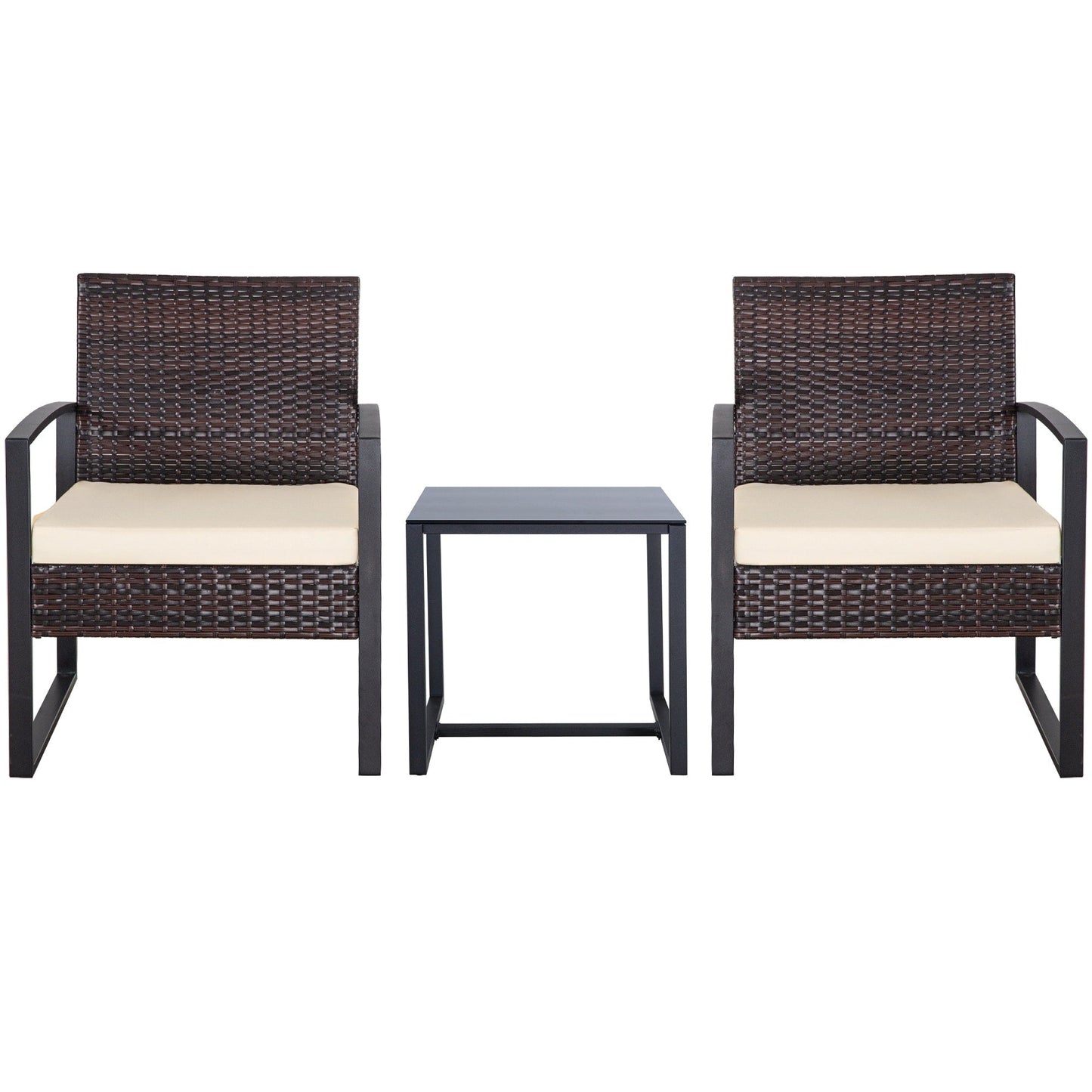 Ensemble de salon de jardin Zenova 3 pièces, table et chaises en osier, ensemble de 2, mobilier de balcon en rotin toutes saisons