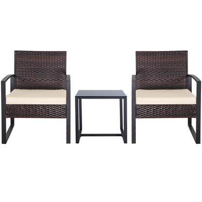 Ensemble de salon de jardin Zenova 3 pièces, table et chaises en osier, ensemble de 2, mobilier de balcon en rotin toutes saisons