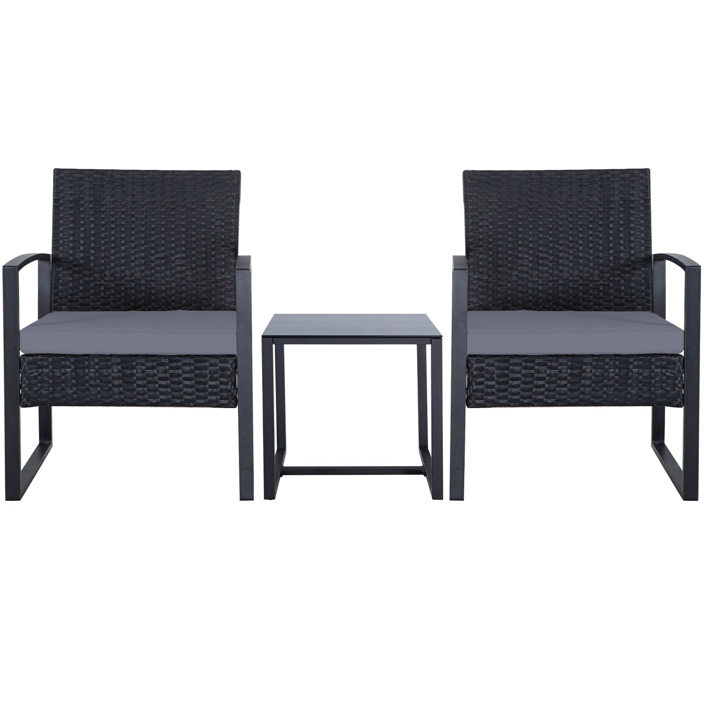Ensemble de salon de jardin Zenova 3 pièces, table et chaises en osier, ensemble de 2, mobilier de balcon en rotin toutes saisons