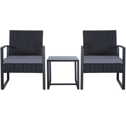 Ensemble de salon de jardin Zenova 3 pièces, table et chaises en osier, ensemble de 2, mobilier de balcon en rotin toutes saisons