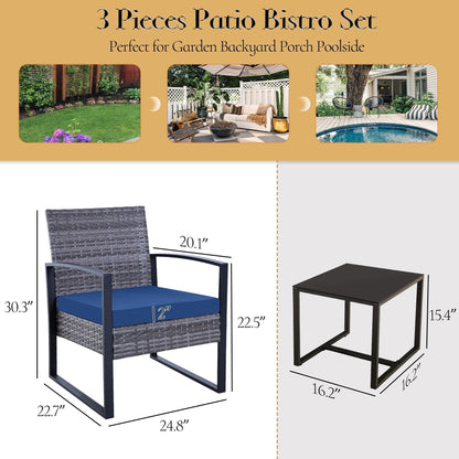 Ensemble de salon de jardin Zenova 3 pièces, table et chaises en osier, ensemble de 2, mobilier de balcon en rotin toutes saisons