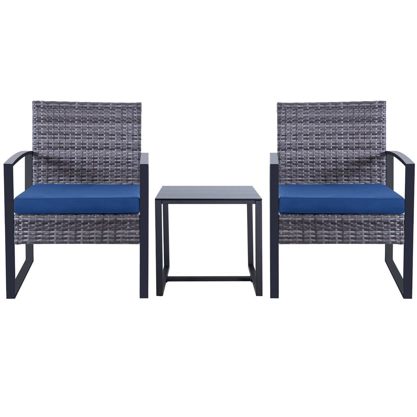 Ensemble de salon de jardin Zenova 3 pièces, table et chaises en osier, ensemble de 2, mobilier de balcon en rotin toutes saisons