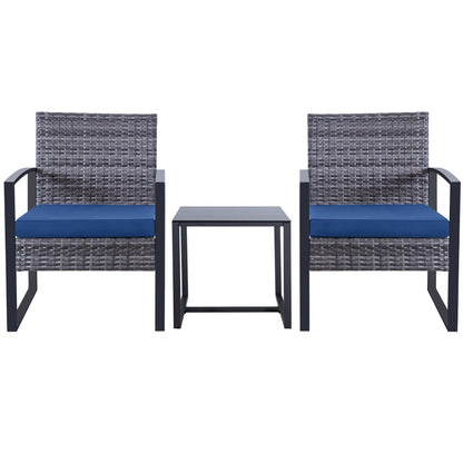 Ensemble de salon de jardin Zenova 3 pièces, table et chaises en osier, ensemble de 2, mobilier de balcon en rotin toutes saisons