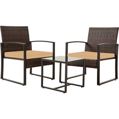 Ensemble de salon de jardin Zenova 3 pièces, table et chaises en osier, ensemble de 2, mobilier de balcon en rotin toutes saisons