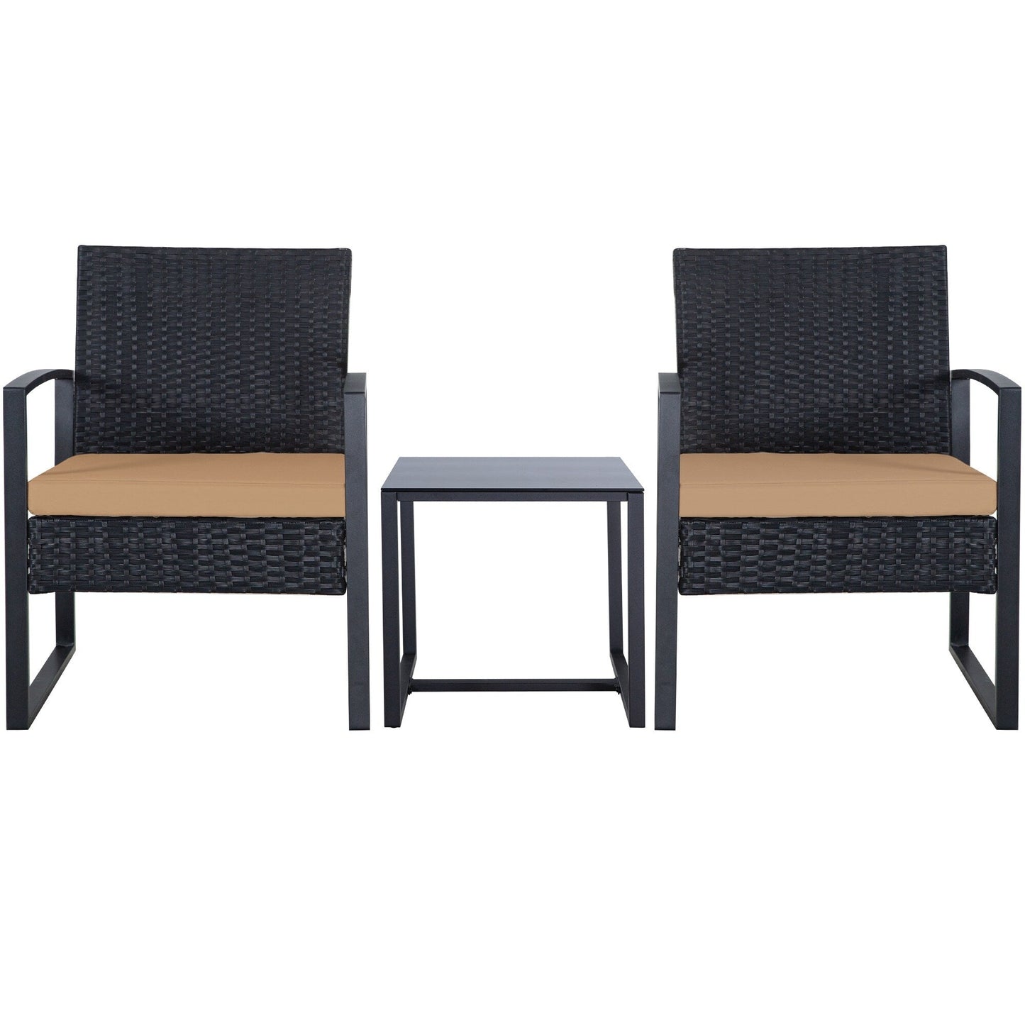 Ensemble de salon de jardin Zenova 3 pièces, table et chaises en osier, ensemble de 2, mobilier de balcon en rotin toutes saisons