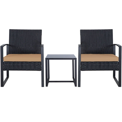 Ensemble de salon de jardin Zenova 3 pièces, table et chaises en osier, ensemble de 2, mobilier de balcon en rotin toutes saisons