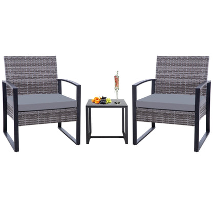 Ensemble de salon de jardin Zenova 3 pièces, table et chaises en osier, ensemble de 2, mobilier de balcon en rotin toutes saisons