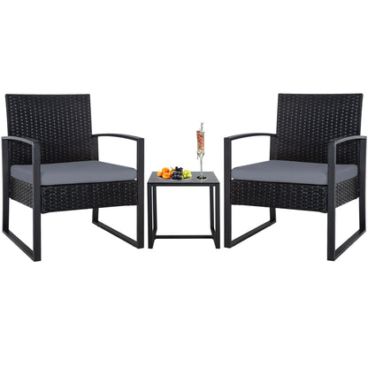 Ensemble de salon de jardin Zenova 3 pièces, table et chaises en osier, ensemble de 2, mobilier de balcon en rotin toutes saisons