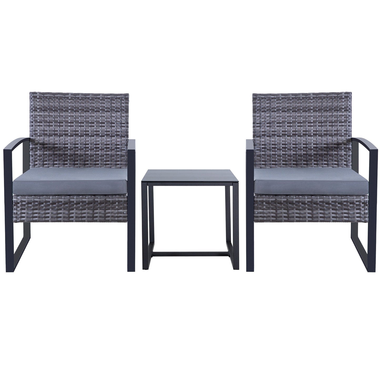 Ensemble de salon de jardin Zenova 3 pièces, table et chaises en osier, ensemble de 2, mobilier de balcon en rotin toutes saisons
