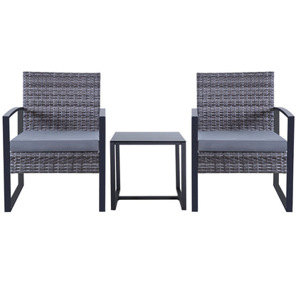 Ensemble de salon de jardin Zenova 3 pièces, table et chaises en osier, ensemble de 2, mobilier de balcon en rotin toutes saisons