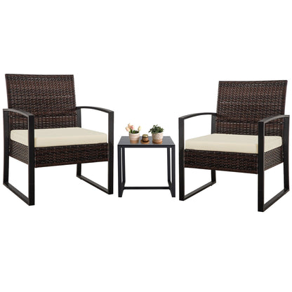 Ensemble de salon de jardin Zenova 3 pièces, table et chaises en osier, ensemble de 2, mobilier de balcon en rotin toutes saisons