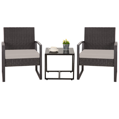 Ensemble de salon de jardin Zenova 3 pièces, table et chaises en osier, ensemble de 2, mobilier de balcon en rotin toutes saisons