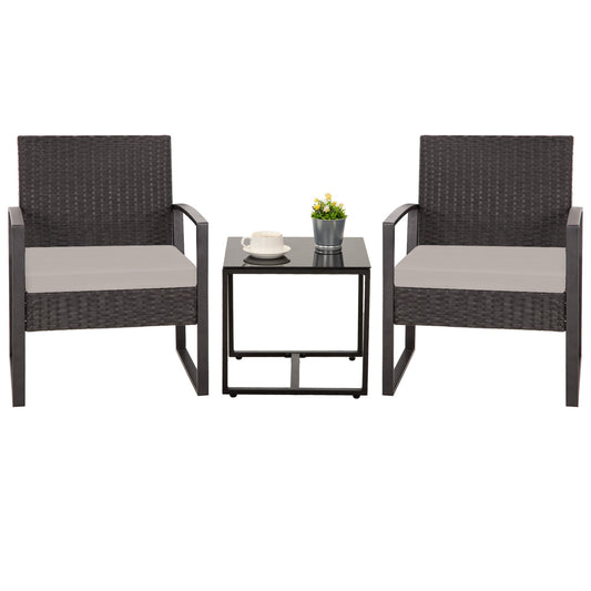 Ensemble de salon de jardin Zenova 3 pièces, table et chaises en osier, ensemble de 2, mobilier de balcon en rotin toutes saisons