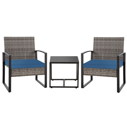 Ensemble de salon de jardin Zenova 3 pièces, table et chaises en osier, ensemble de 2, mobilier de balcon en rotin toutes saisons