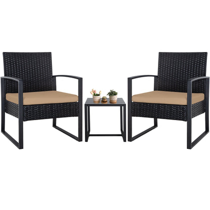 Ensemble de salon de jardin Zenova 3 pièces, table et chaises en osier, ensemble de 2, mobilier de balcon en rotin toutes saisons