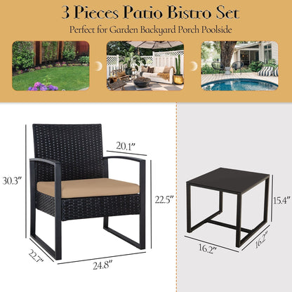 Ensemble de salon de jardin Zenova 3 pièces, table et chaises en osier, ensemble de 2, mobilier de balcon en rotin toutes saisons