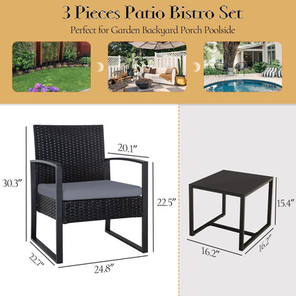 Ensemble de salon de jardin Zenova 3 pièces, table et chaises en osier, ensemble de 2, mobilier de balcon en rotin toutes saisons