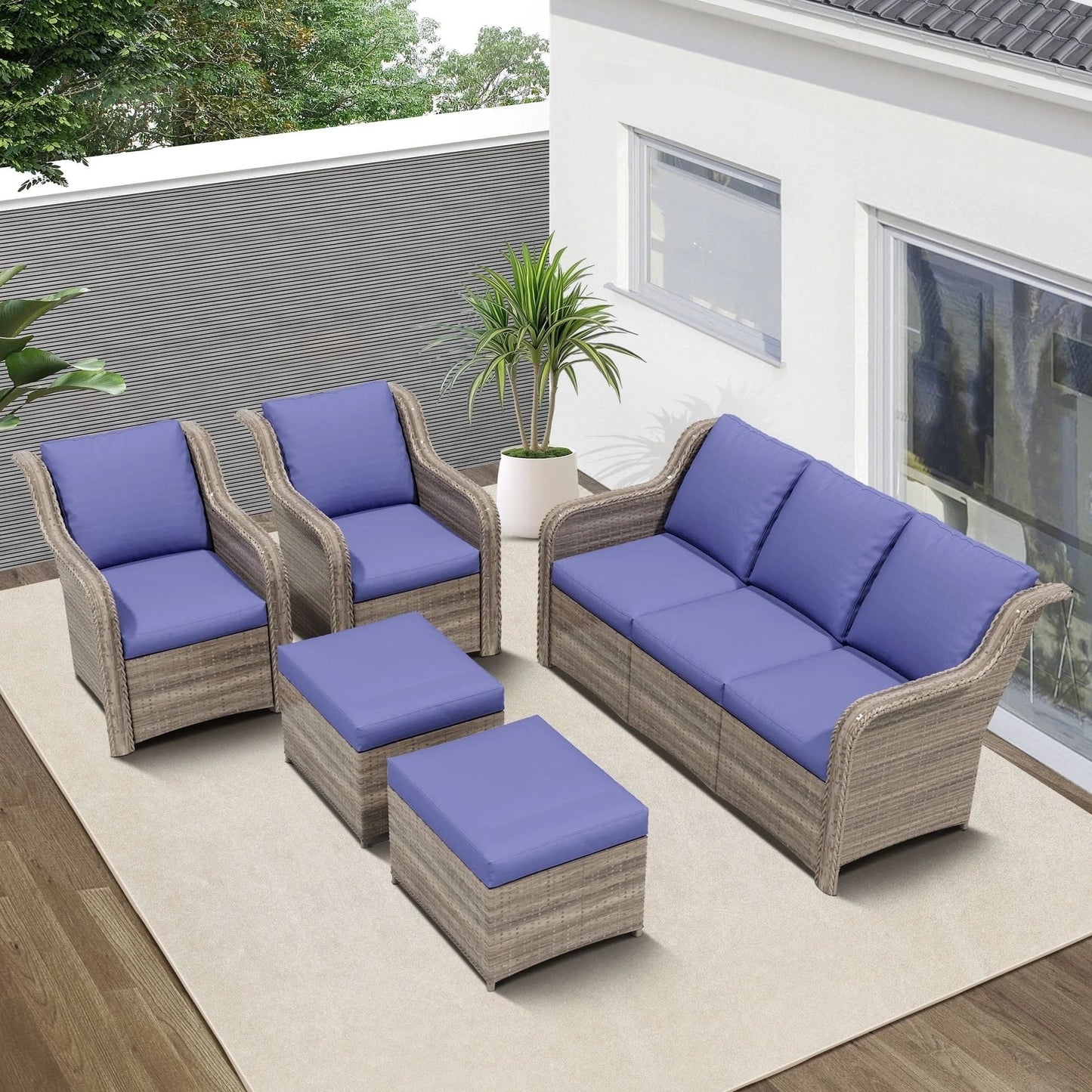 Ensembles de conversation pour patio Zenova, chaises et canapés en rotin et osier, sièges pour meubles de patio