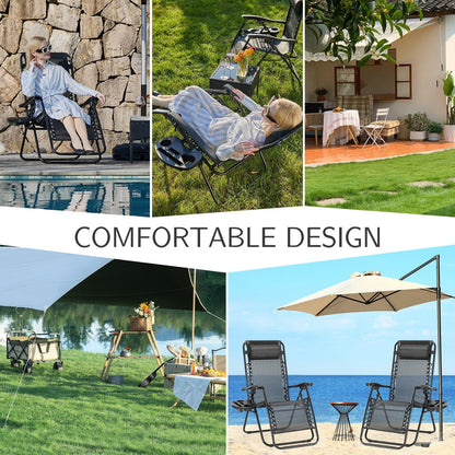 Chaise longue d'extérieur pliable à gravité zéro avec appui-tête, porte-gobelet et plateau amovible