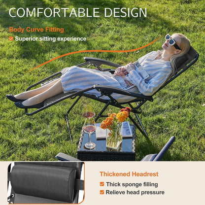 Chaise longue d'extérieur pliable à gravité zéro avec appui-tête, porte-gobelet et plateau amovible