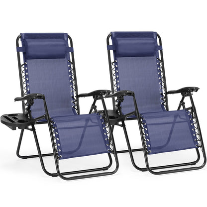 Chaise longue d'extérieur pliable à gravité zéro avec appui-tête, porte-gobelet et plateau amovible