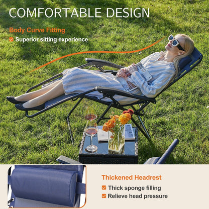 Chaise longue d'extérieur pliable à gravité zéro avec appui-tête, porte-gobelet et plateau amovible