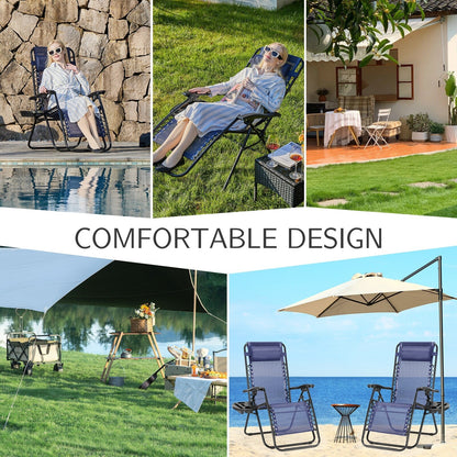 Chaise longue d'extérieur pliable à gravité zéro avec appui-tête, porte-gobelet et plateau amovible