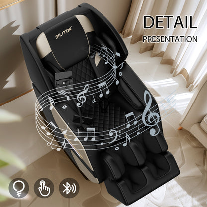 Fauteuil inclinable de massage à gravité zéro avec massage à air, chauffage et haut-parleurs Bluetooth