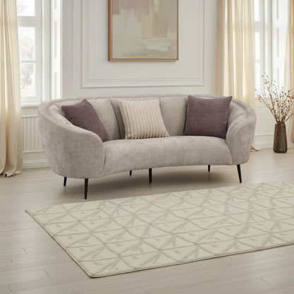 Canapé incurvé Zui, 92 pouces, tissu beige, design rond, 3 coussins décoratifs