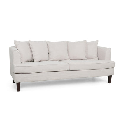Canapé 3 places Zuko 74 pouces, tissu beige, 5 coussins décoratifs, pieds en bois