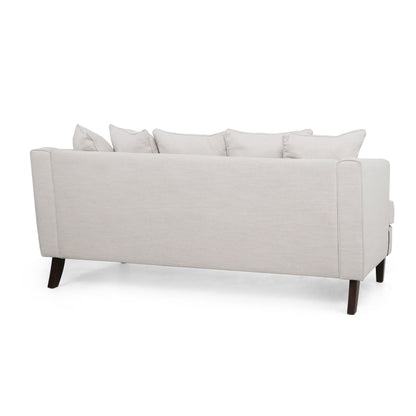 Canapé 3 places Zuko 74 pouces, tissu beige, 5 coussins décoratifs, pieds en bois