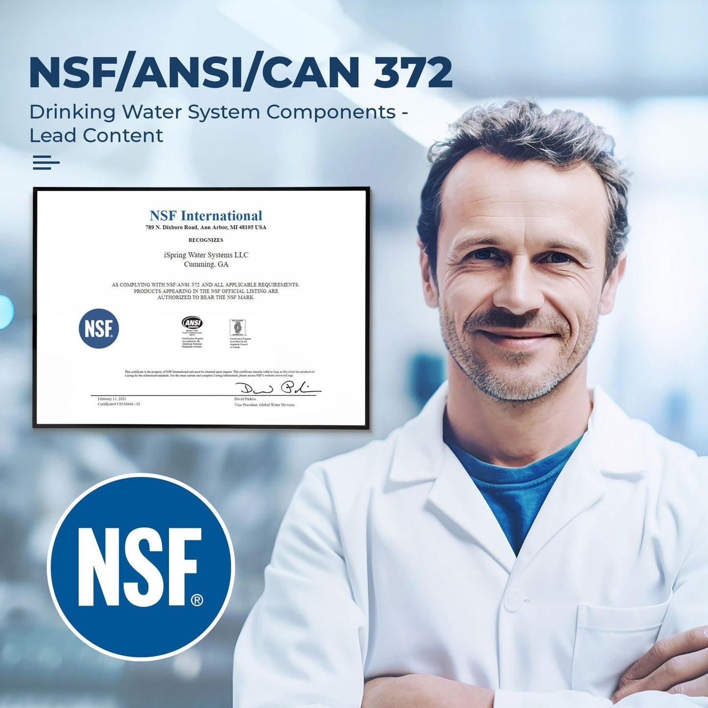 Filtre à eau à sédiments iSpring WSP100ARJ certifié NSF, format géant, réutilisable, avec module de rinçage tactile, 100 microns