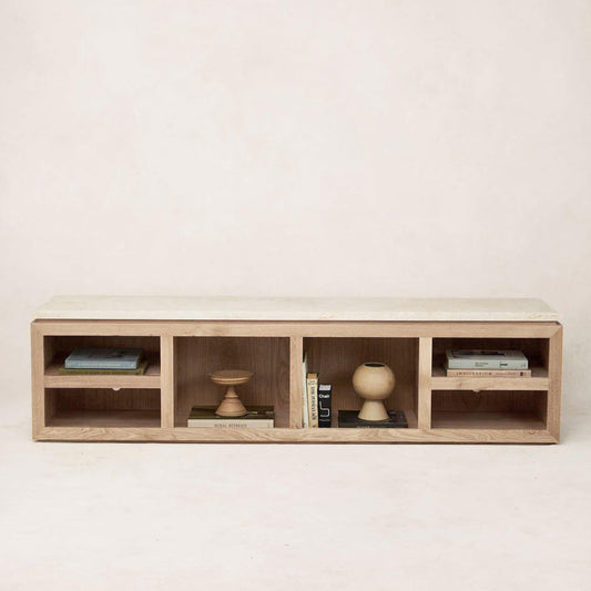 Console multimédia en marbre Sofita - Chêne blanc